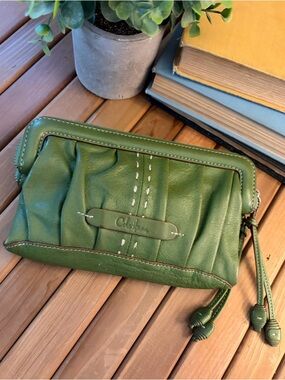 Cole Haan Soft Pebbled Leather Wallet Clutch in Olive Green, Pouch